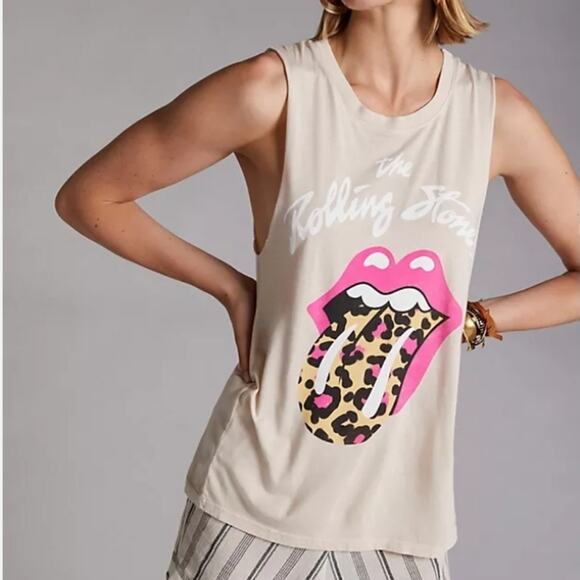 Anthropologie ROLLING STONES Tank Top Sz M Leopard Lip Sleeveless Graphic Print - Picture 8 of 11